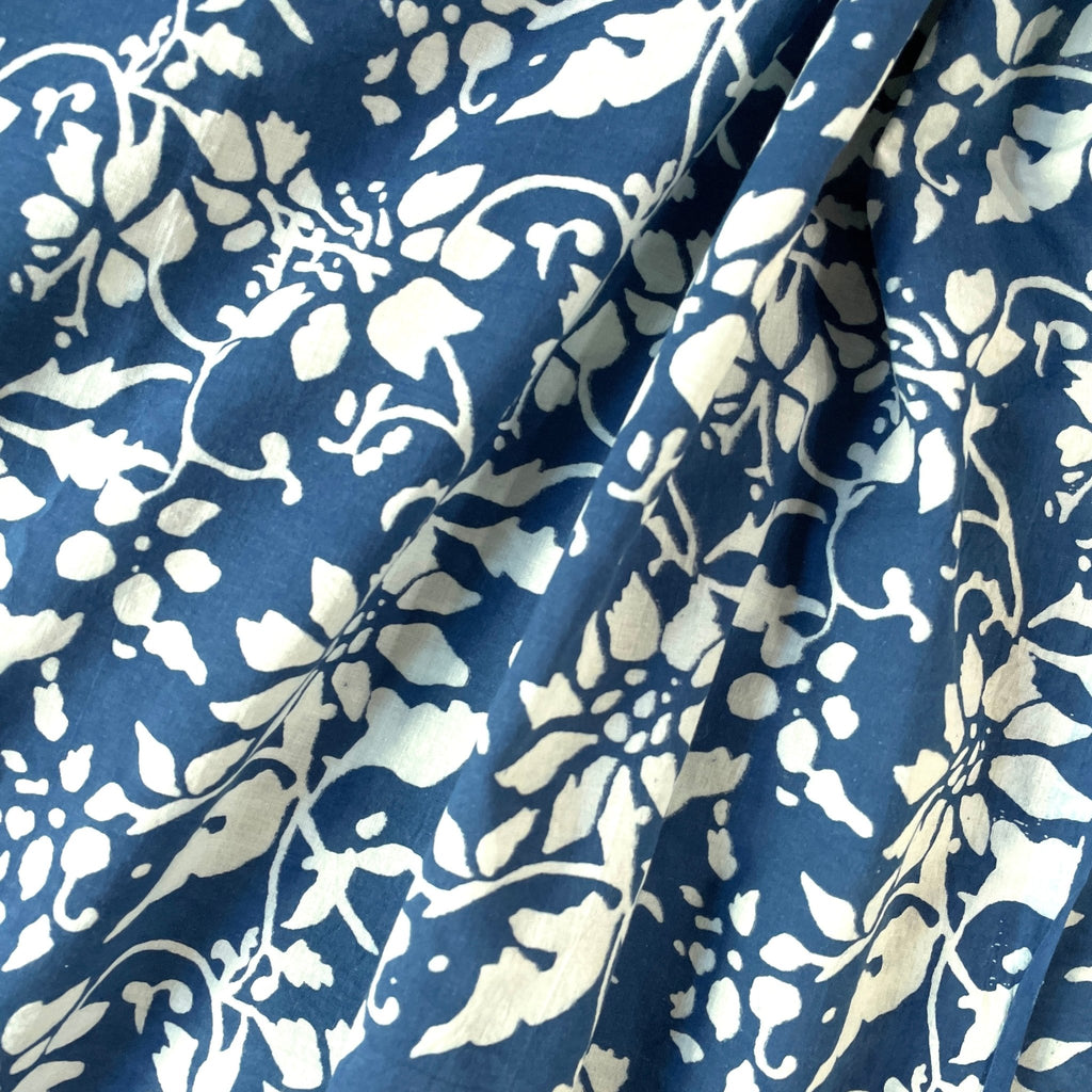 Blue Floral Batik Block Print Cotton - Harmony