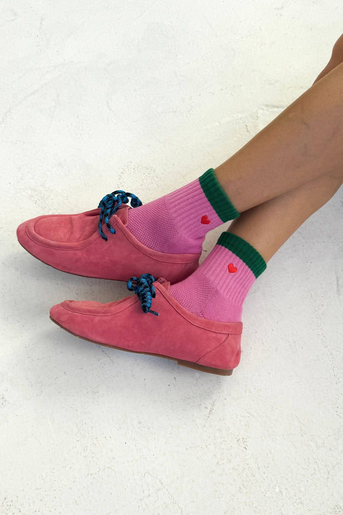 Embroidered Color Block Girlfriend Socks / Rose Green + Heart - Harmony