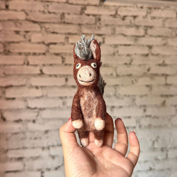 Felt Finger Puppet / Brown Donkey - Harmony