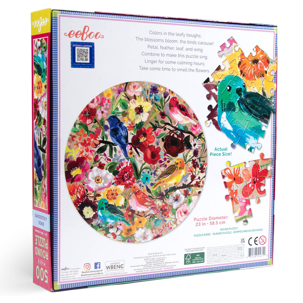 Birds and Blossoms 500 Piece Round Puzzle - Harmony