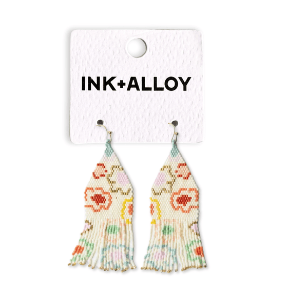 Delilah Beaded Fringe Earrings / Poppies / Multi - Harmony