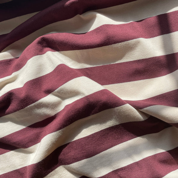 Maroon & Cream Wide Stripe Jersey Knit - Harmony
