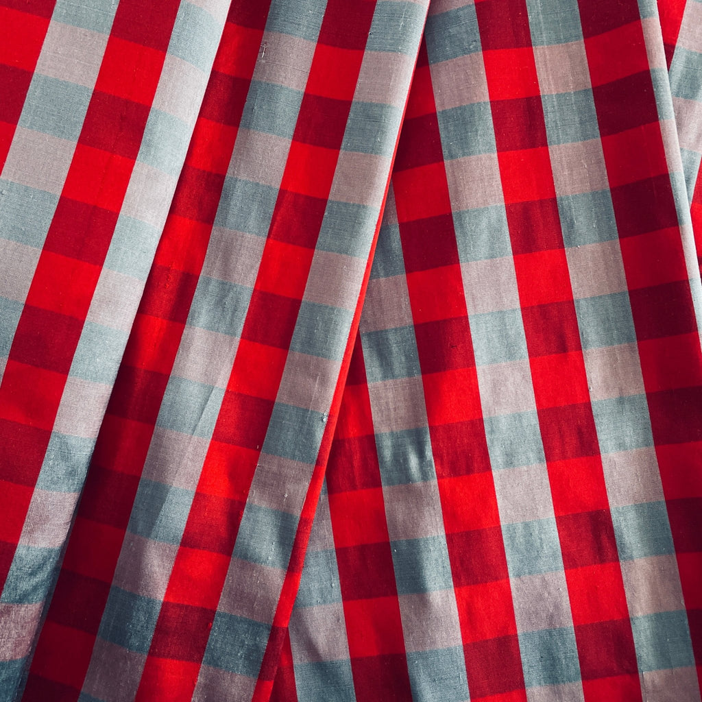 Red & Gray Gingham Dupioni Silk - Harmony