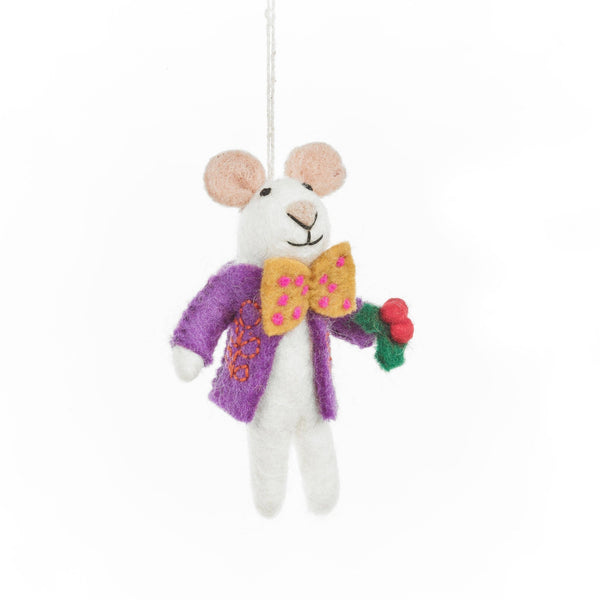 Jingle Whiskers Christmas Mouse Wool Ornament - Harmony