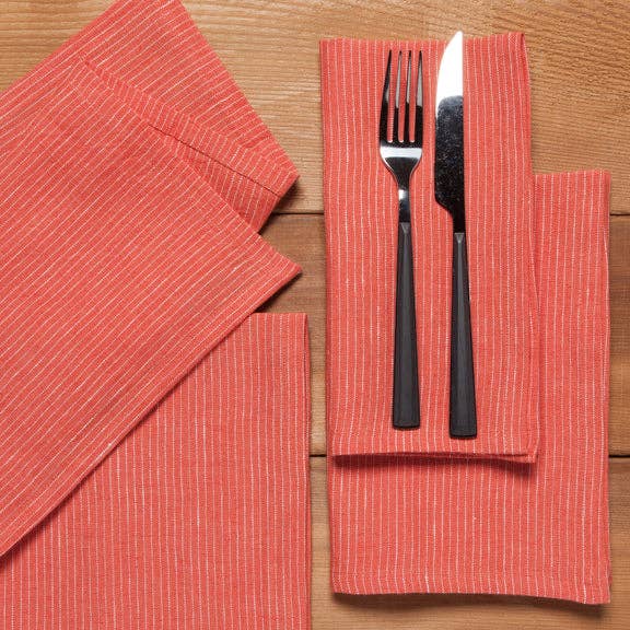 Clay Pinstripe Linen Napkins Set of 4 - Harmony