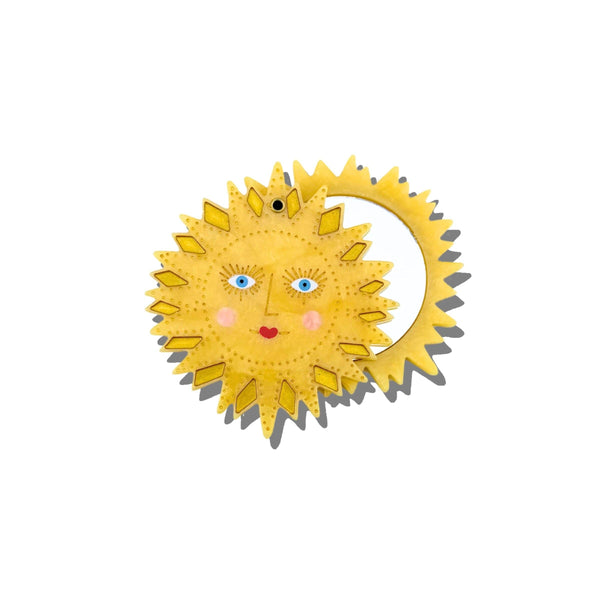 Hand - painted Celestial Sun Compact Mirror - Harmony