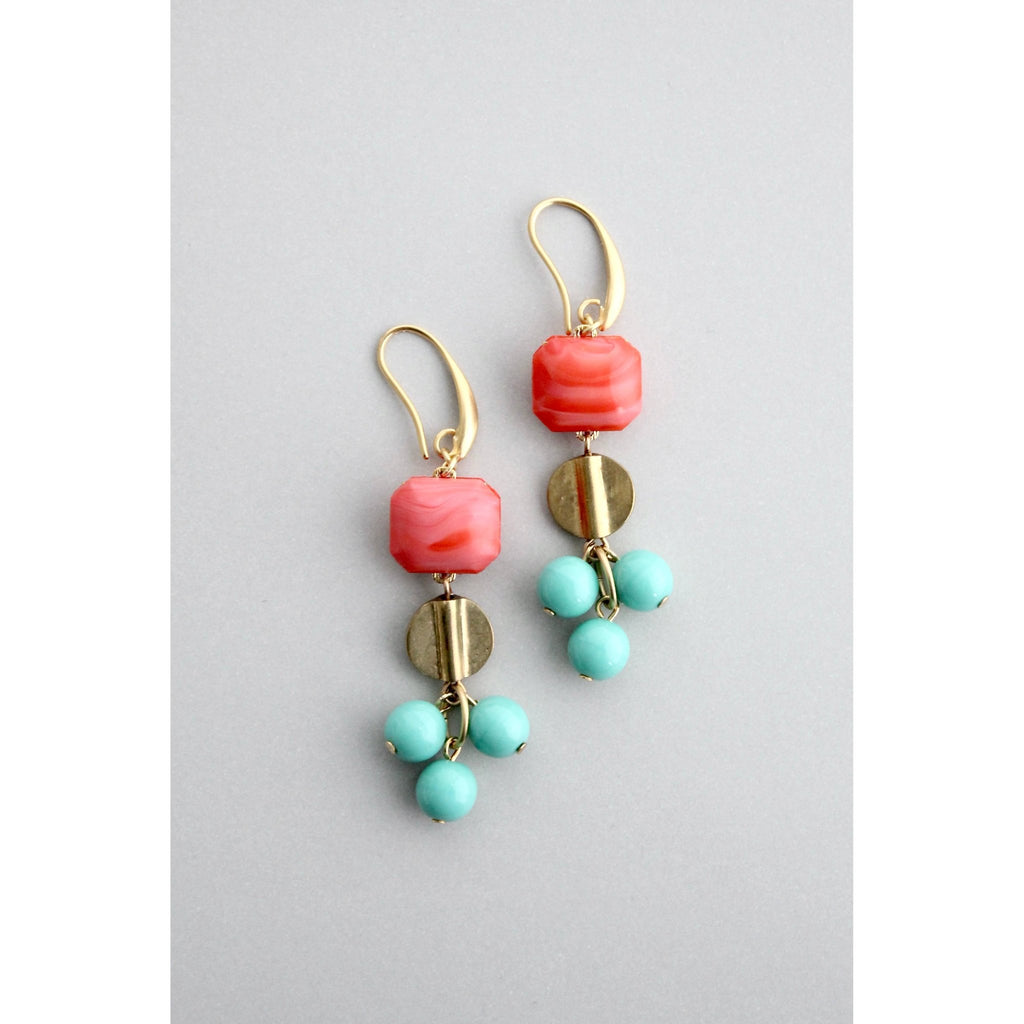 Salmon and turquoise earrings - Harmony