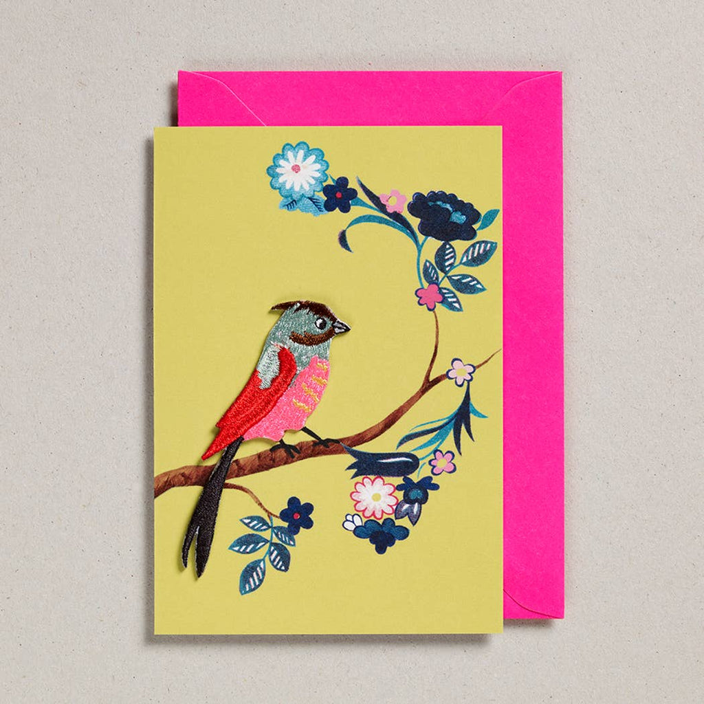 Embroidered Bird Card - Yellow - Harmony