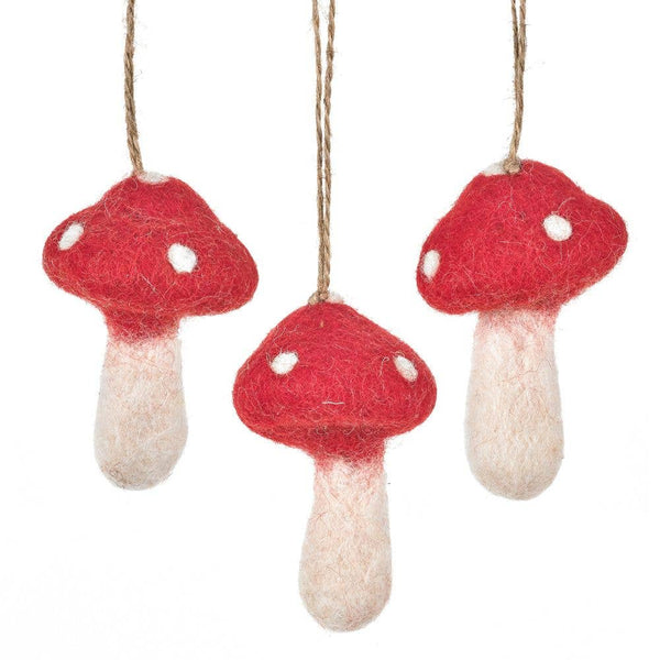 Red Toadstools Set of 3 Wool Ornaments - Harmony