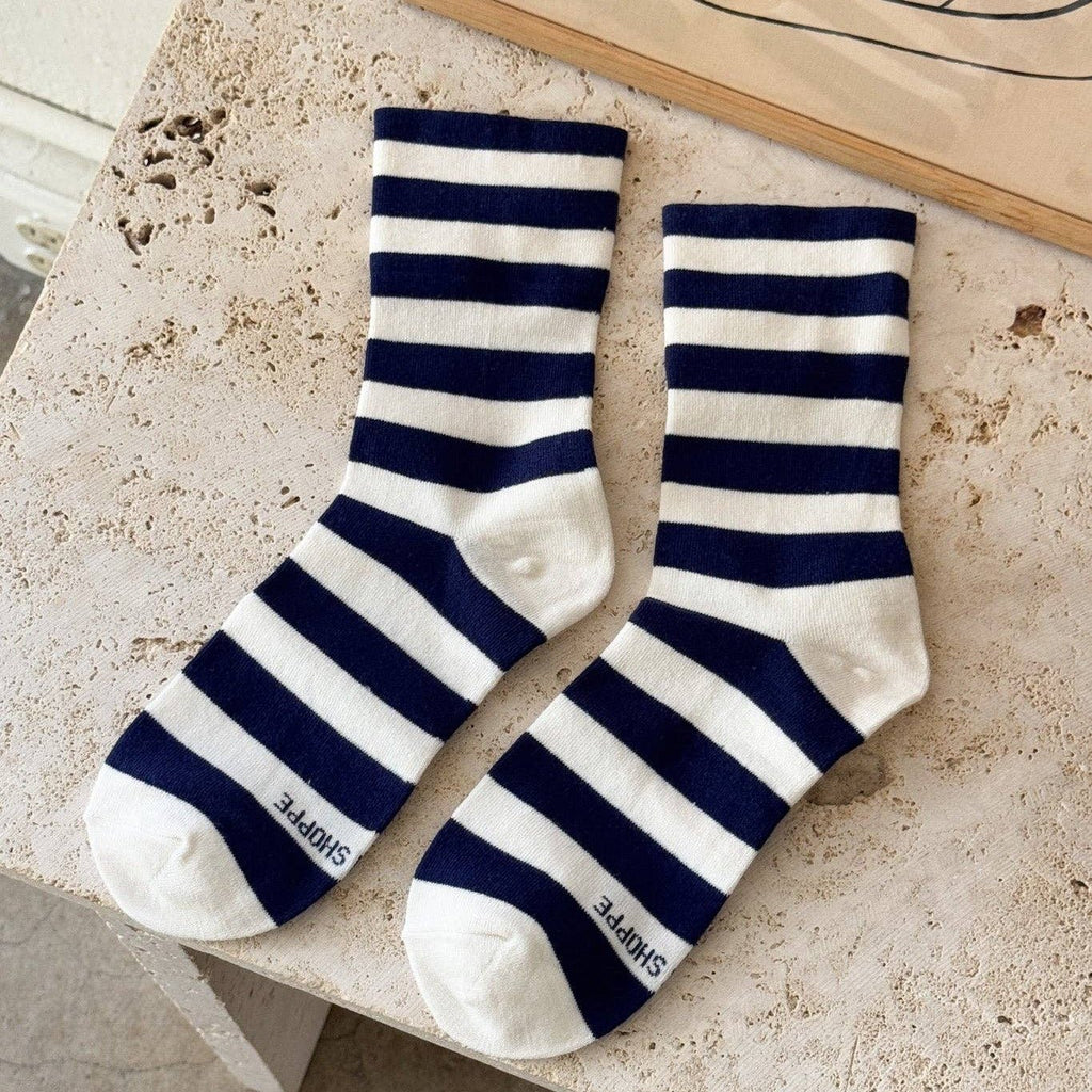 Wally Socks / Wide / Navy Stripe - Harmony