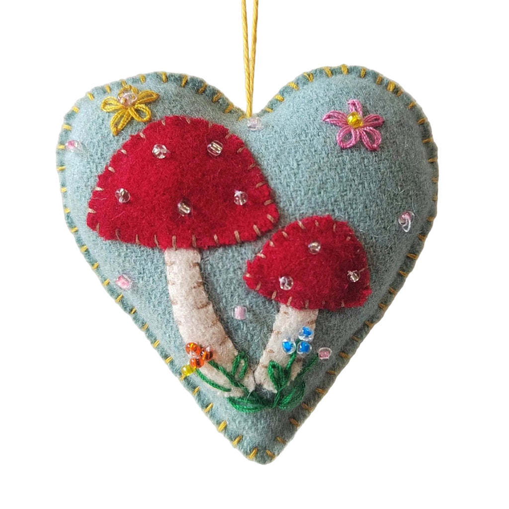 Blue Heart with Mushrooms Ornament - Harmony