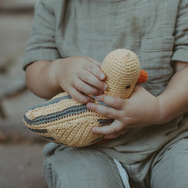 Baby Duck Rattle - Stripey Yellow - Harmony