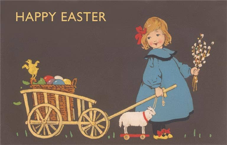 Easter + Spring Postcards / Happy Easter, Little Girl Pulling Cart - Harmony