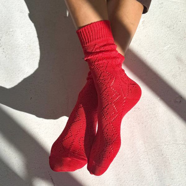 Modal Eyelet Socks / Poppy Red - Harmony