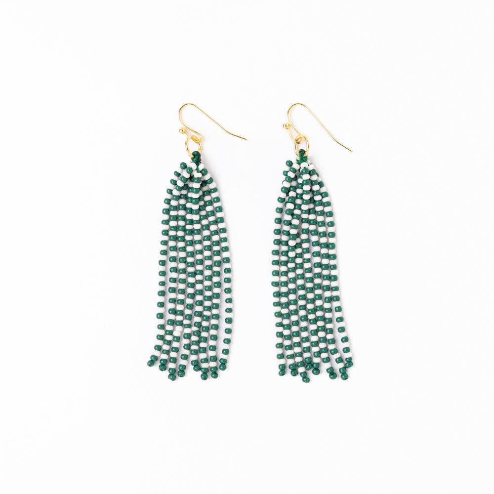 Game Day Tassel Earrings / Green and White - Harmony
