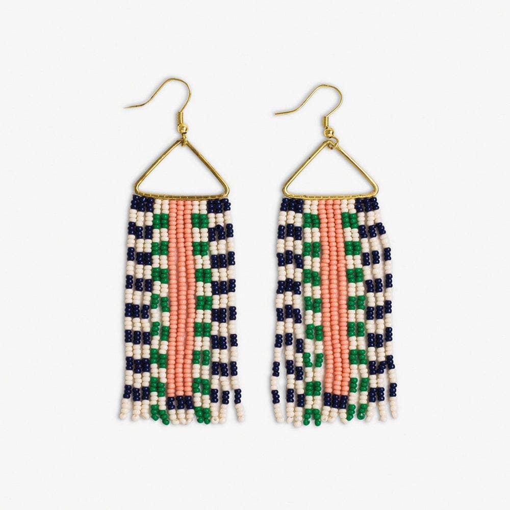 Brooke Two - Tone Checked Border Beaded Fringe Earrings / St. Tropez - Harmony