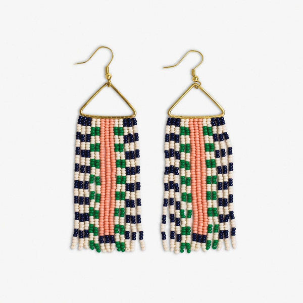 Brooke Two - Tone Checked Border Beaded Fringe Earrings / St. Tropez - Harmony