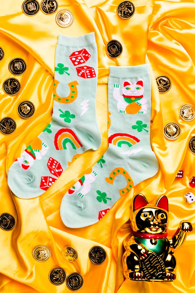 Lucky Cat & Clover Small Crew Socks - Harmony