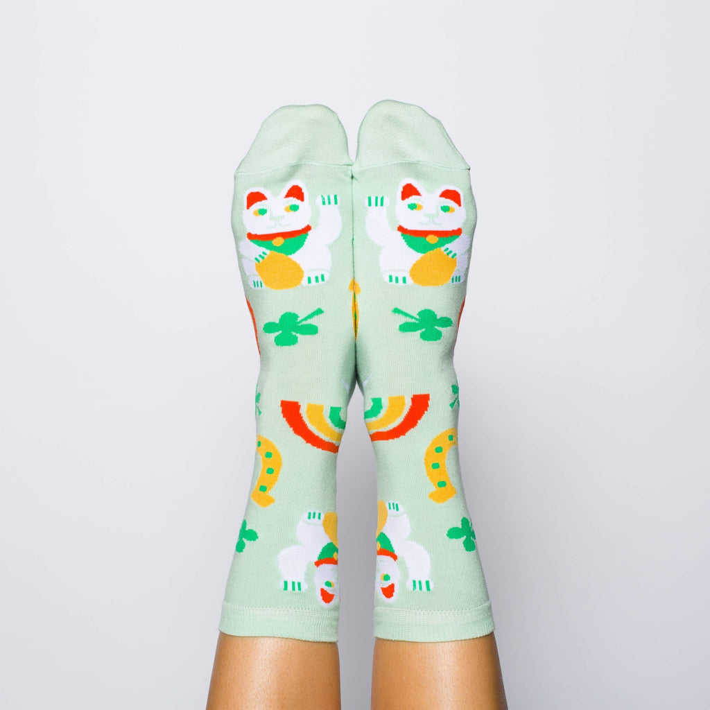 Lucky Cat & Clover Small Crew Socks - Harmony