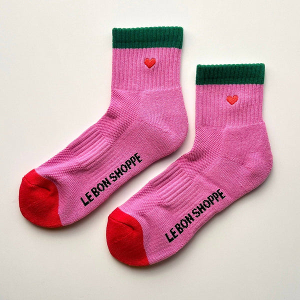Embroidered Color Block Girlfriend Socks / Rose Green + Heart - Harmony