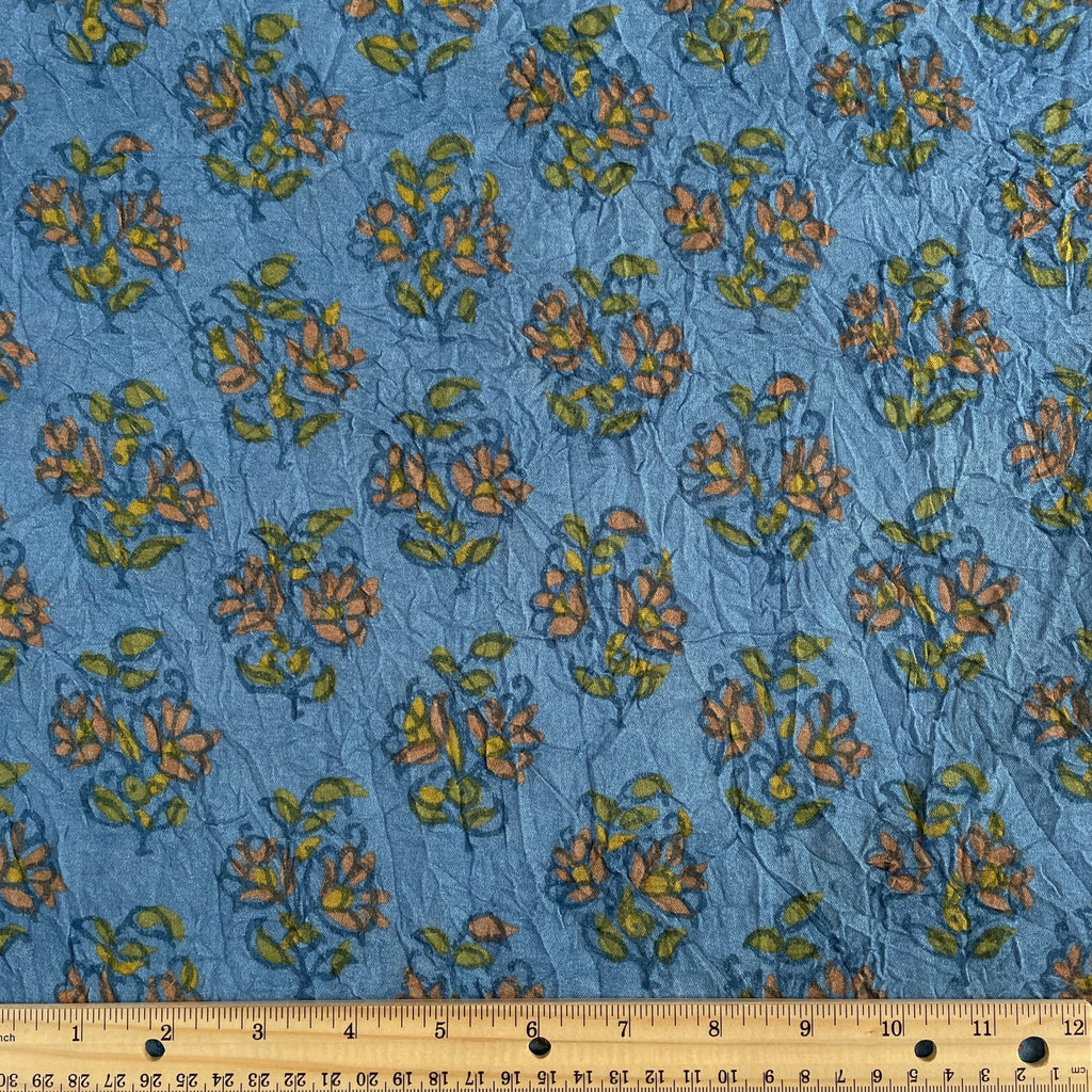 Blue Floral Rayon Crinkle Challis - Harmony