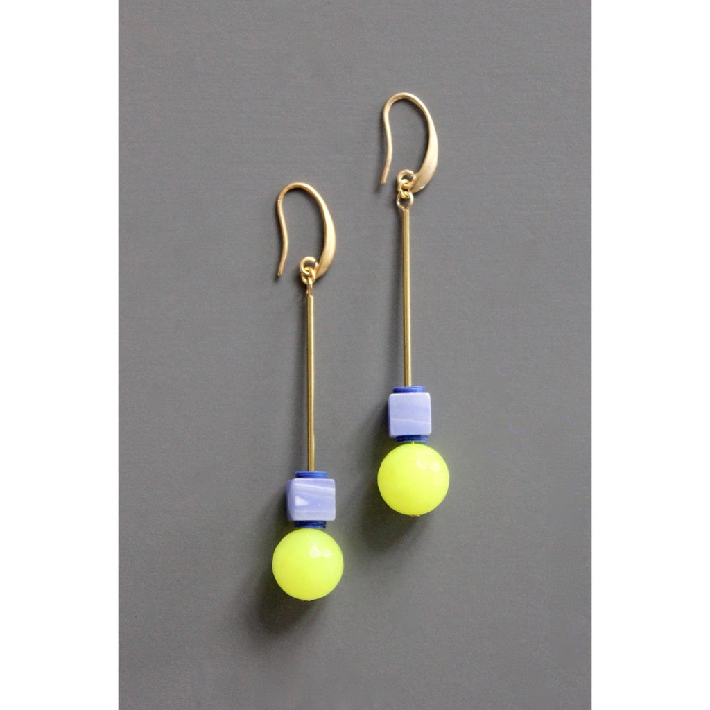 Geometric lavender and neon yellow drop earrings - Harmony