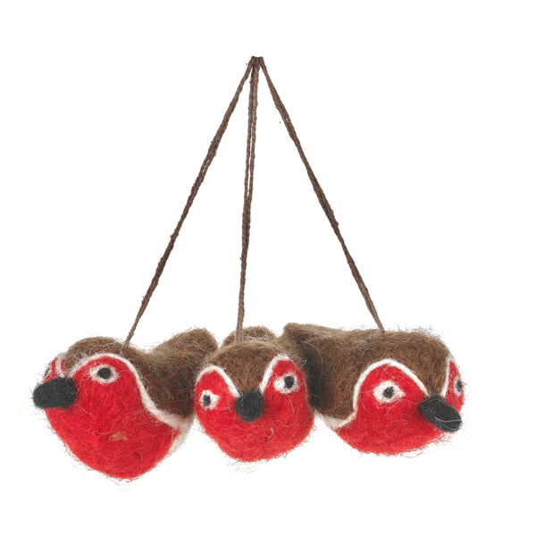 Baby Red Robins Set of 3 Wool Ornaments - Harmony