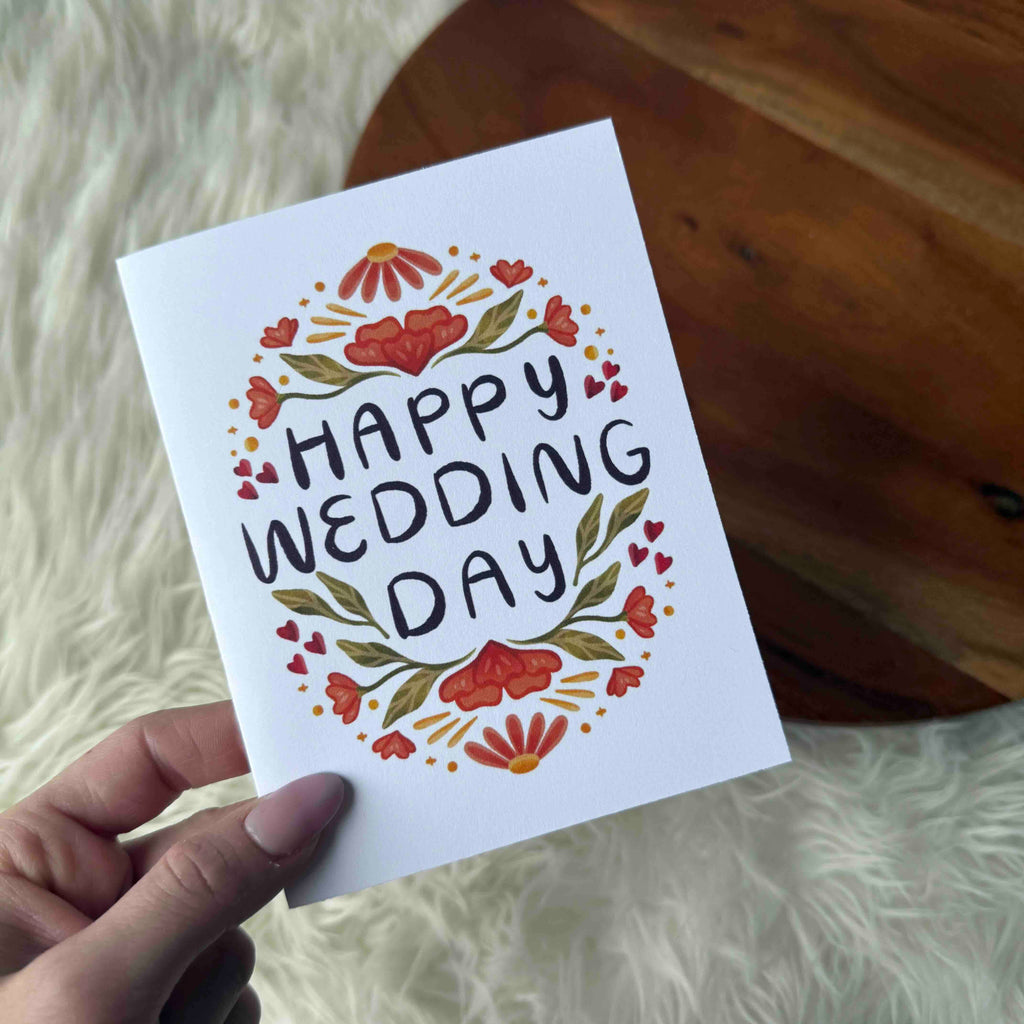 "Happy wedding day" Red Floral Pattern Card - Harmony