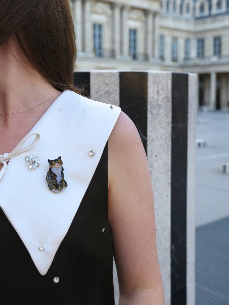 Hand - painted Tuxedo Cat Brooch - Harmony