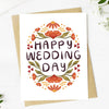 "Happy wedding day" Red Floral Pattern Card - Harmony