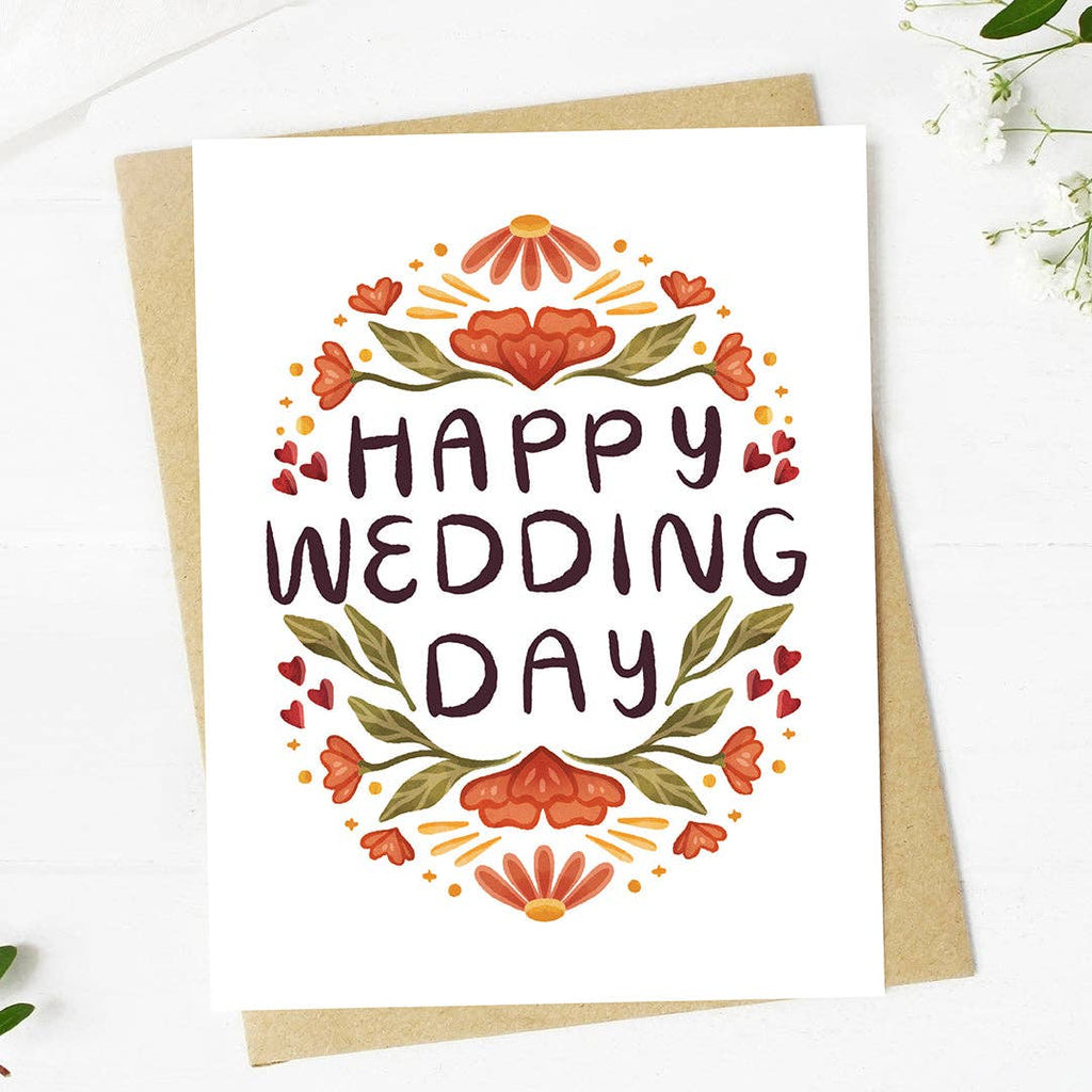 "Happy wedding day" Red Floral Pattern Card - Harmony
