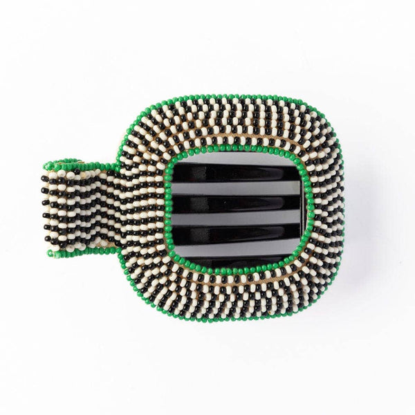 Charlotte Alternating Colors With Solid Edge Flat Hair Clip / Green - Harmony