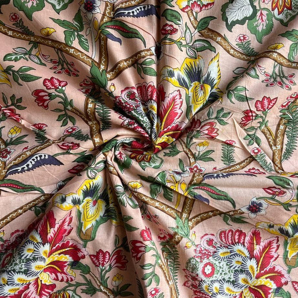 Peachy Garden Block Printed Cotton - Harmony