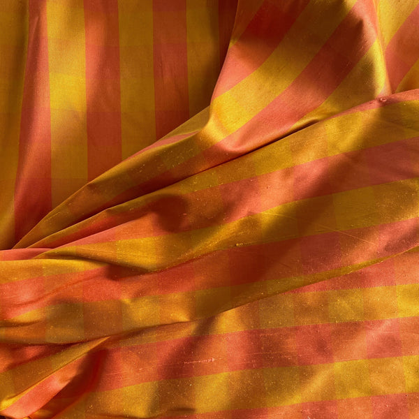 Orange & Peach Gingham Shantung Silk - Harmony