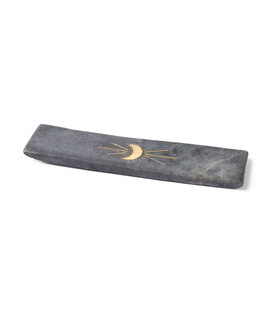 Indukala Moon Phase Incense Holder - Black Carved Marble - Harmony