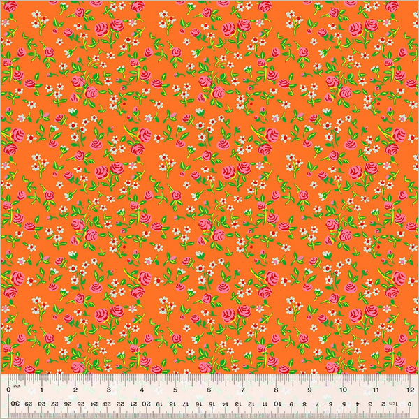 Heather Ross By Hand / Mousy Floral / Tangerine - Harmony