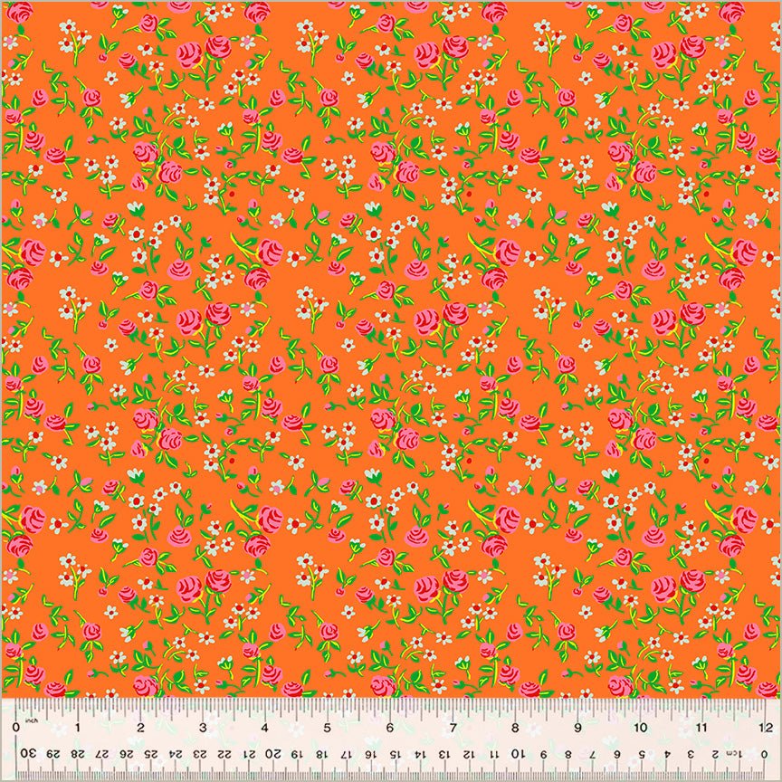 Heather Ross By Hand / Mousy Floral / Tangerine - Harmony