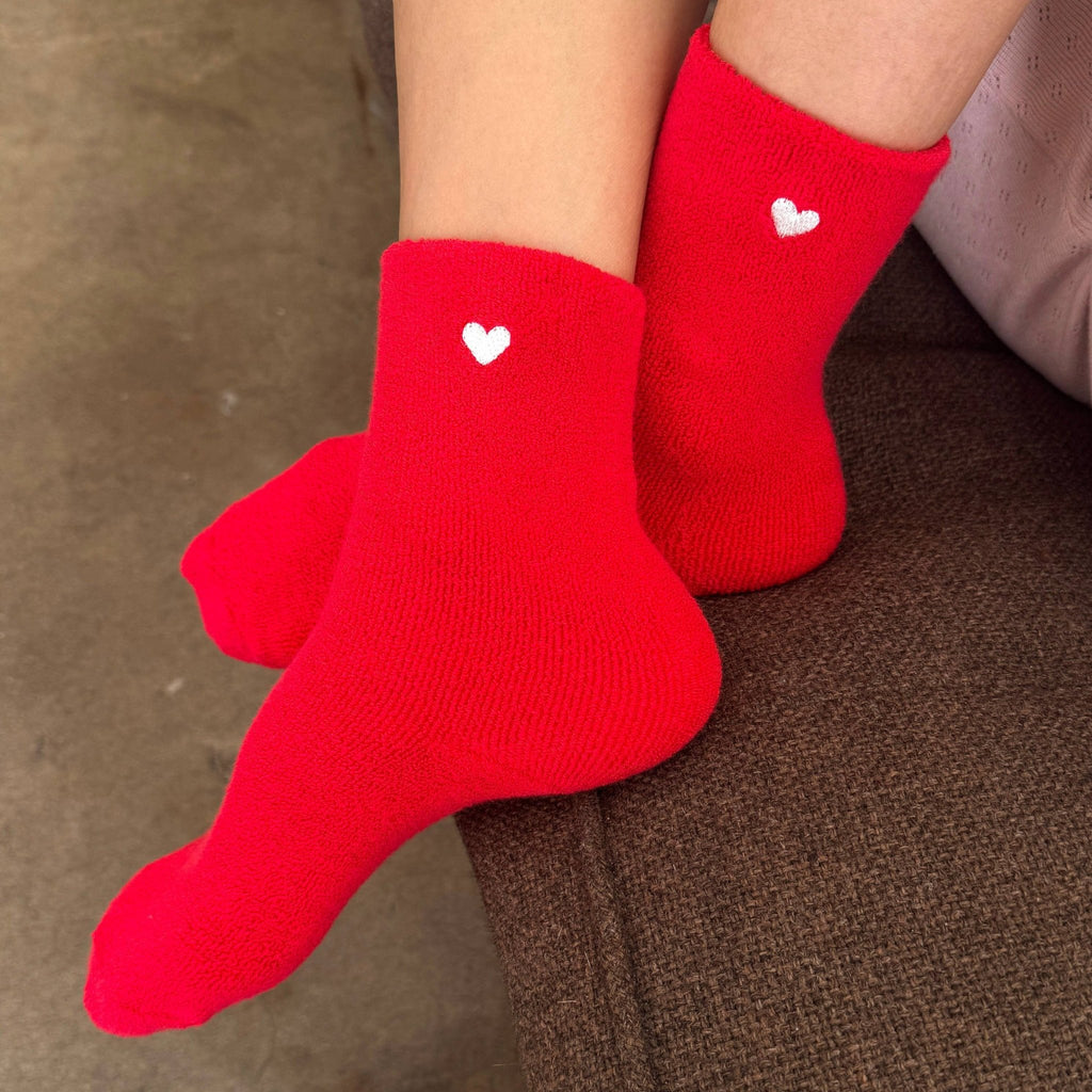 Embroidered Cloud Socks / Red + Heart - Harmony