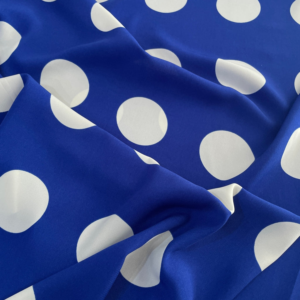 Cobalt Polka Dot Polyester Challis - Harmony