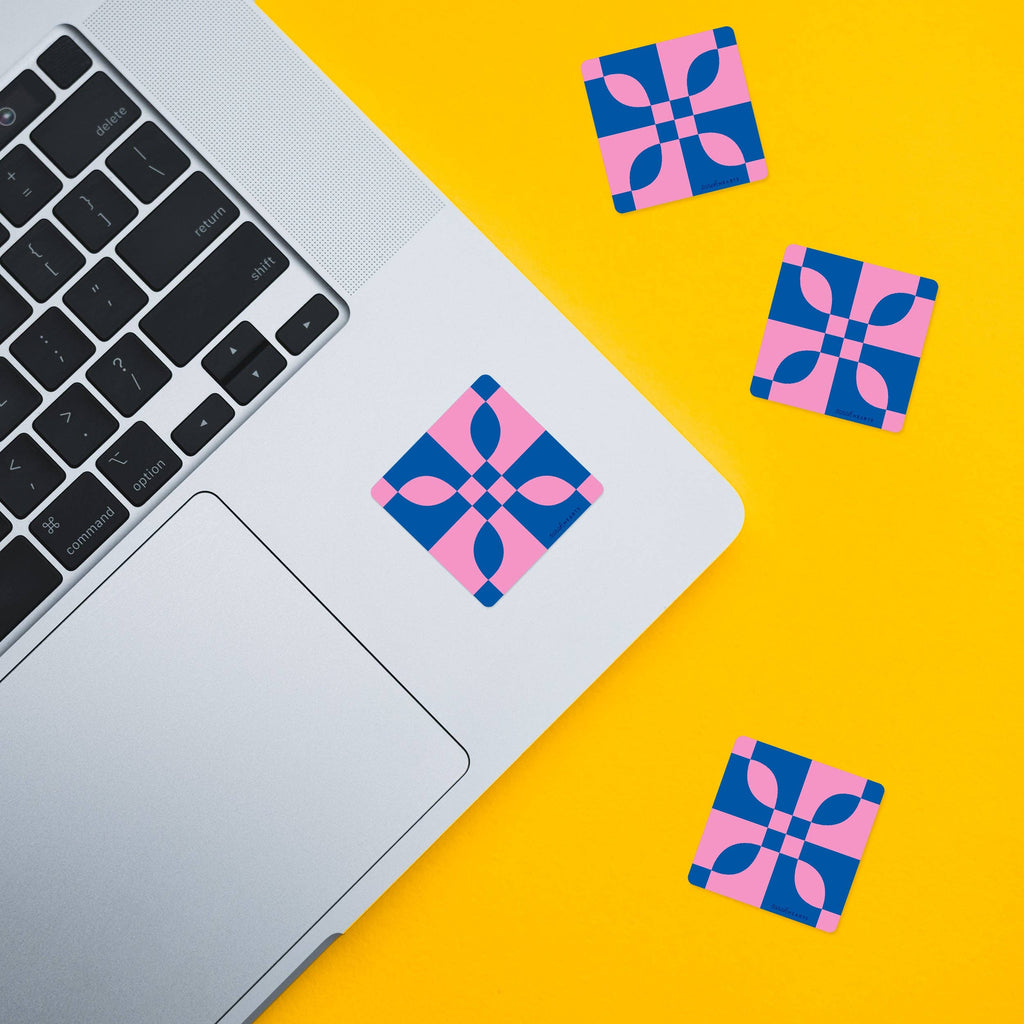 Blue and Pink Quilt Block Sticker - Harmony