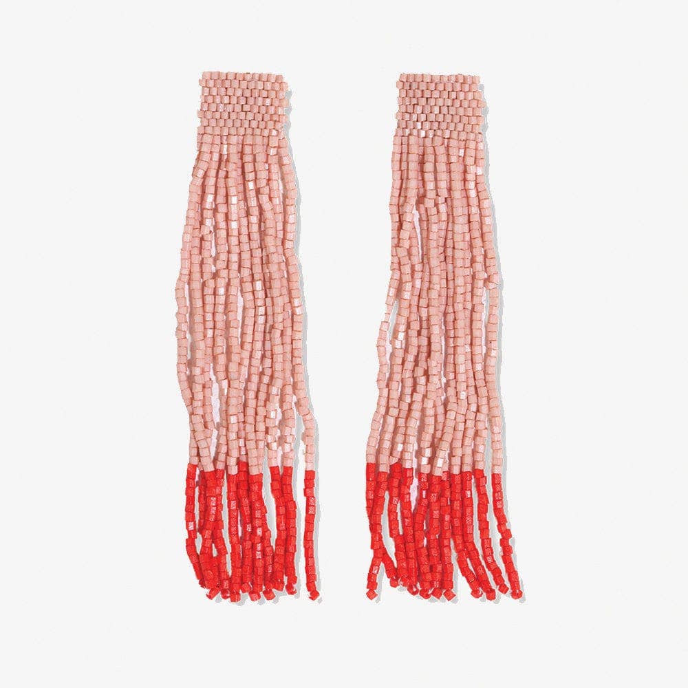 Ila Thick Stripe Mixed Luxe Beads Fringe Earrings / Blush - Harmony
