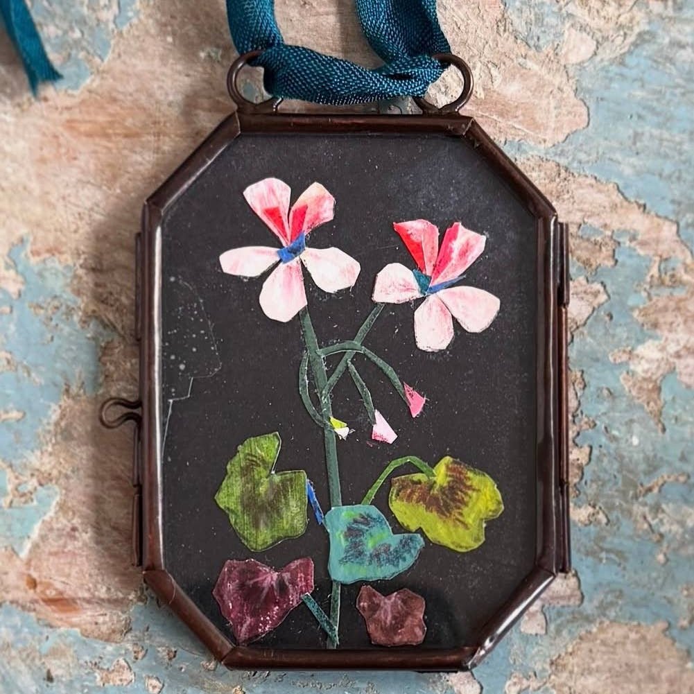 Geranium, No. 2 ~ Art Locket Ornament Floral Handmade  - Harmony