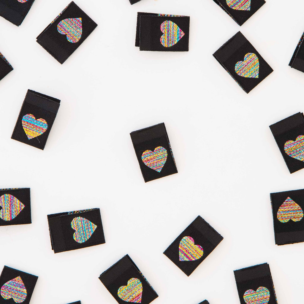 Metallic Rainbow Heart Woven Sewing and Quilting Labels - Harmony
