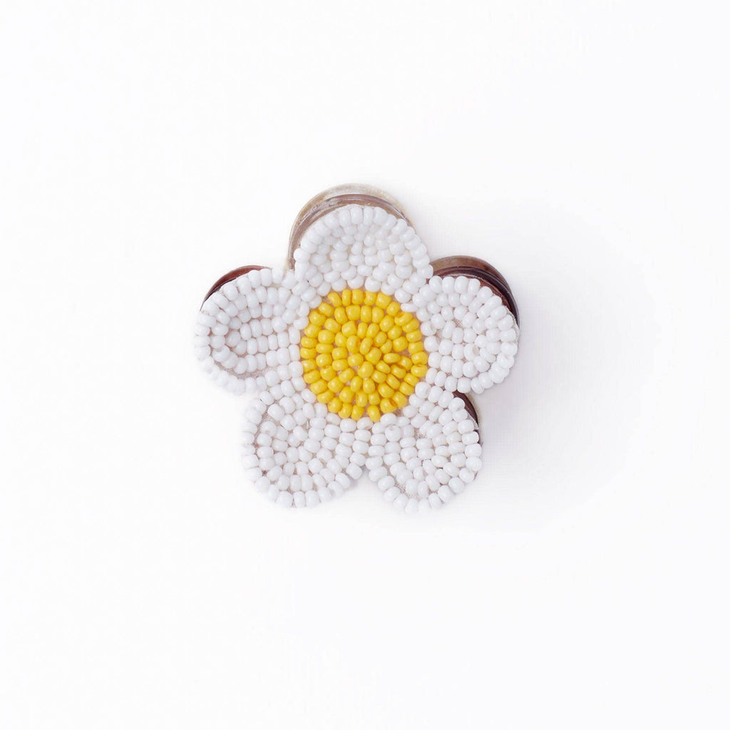 Molly Flower Beaded Hair Claw Clip / White + Yellow - Harmony