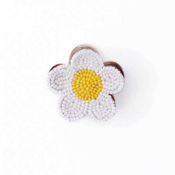 Molly Flower Beaded Hair Claw Clip / White + Yellow - Harmony