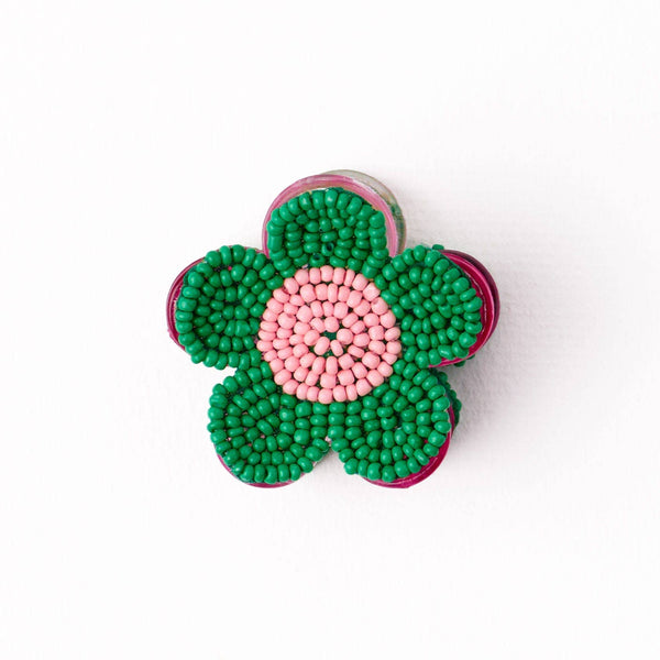 Molly Flower Beaded Hair Claw Clip / Kelly Green + Pink - Harmony