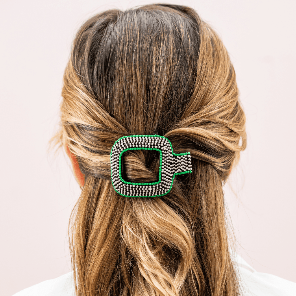 Charlotte Alternating Colors With Solid Edge Flat Hair Clip / Green - Harmony
