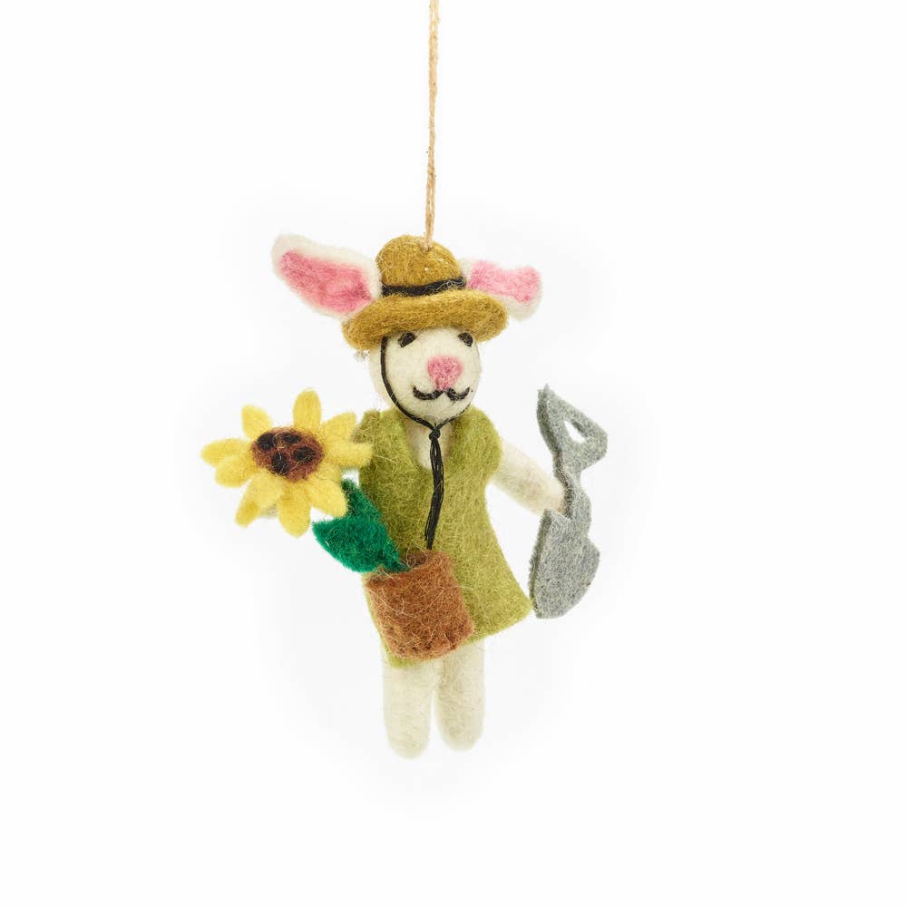 Greta the Gardening Bunny Wool Ornament - Harmony