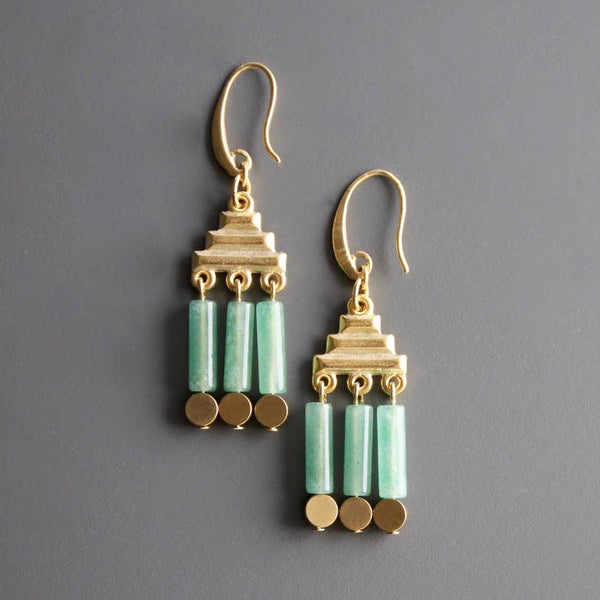 Geometric green stone earrings - Harmony