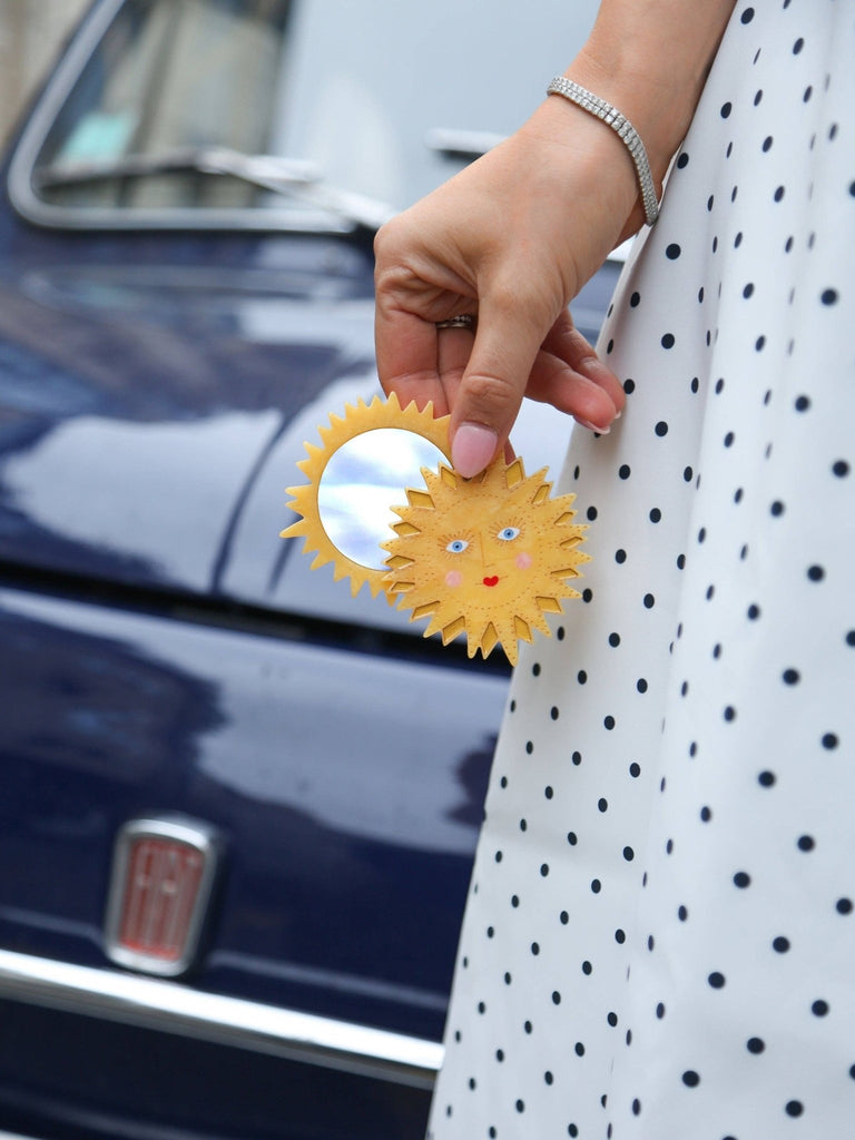 Hand - painted Celestial Sun Compact Mirror - Harmony